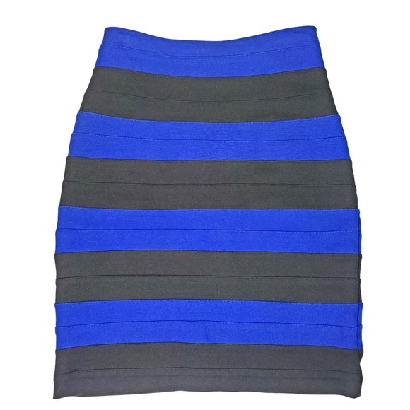 Express Bandage Bodycon Blue and Black Striped Party Skirt - Picture 1 of 11